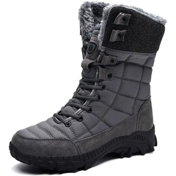 Men\'s Winter Waterproof Snow Boots With Fur Lined Anti Slip Lace